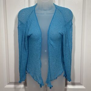 Sea & Sand Mesh Cardigan Womens M Aqua Blue Boho Beachy Fairycore Y2K Coastal